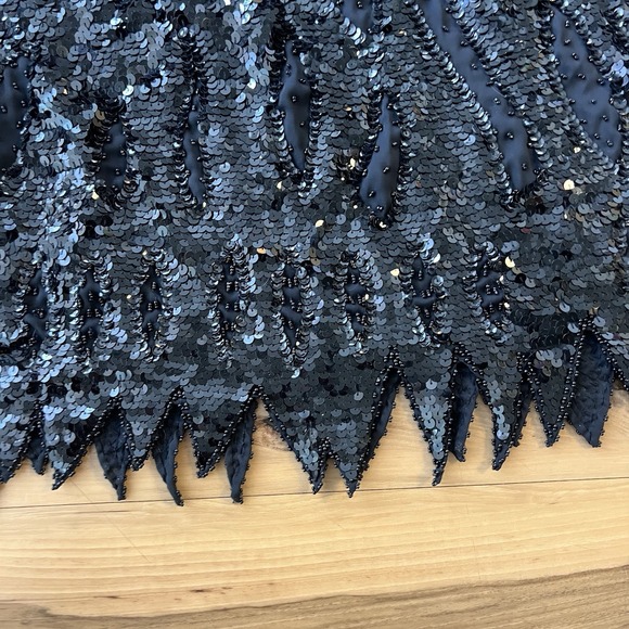 Vtg Henbo Witchy Going Out Asymmetric Women's Black Sequin Beaded Blouse Sz L - Picture 4 of 9